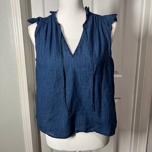 J. Crew‎ Women's Small Denim Sleeveless Ruffle V-Neck Blouse Top
